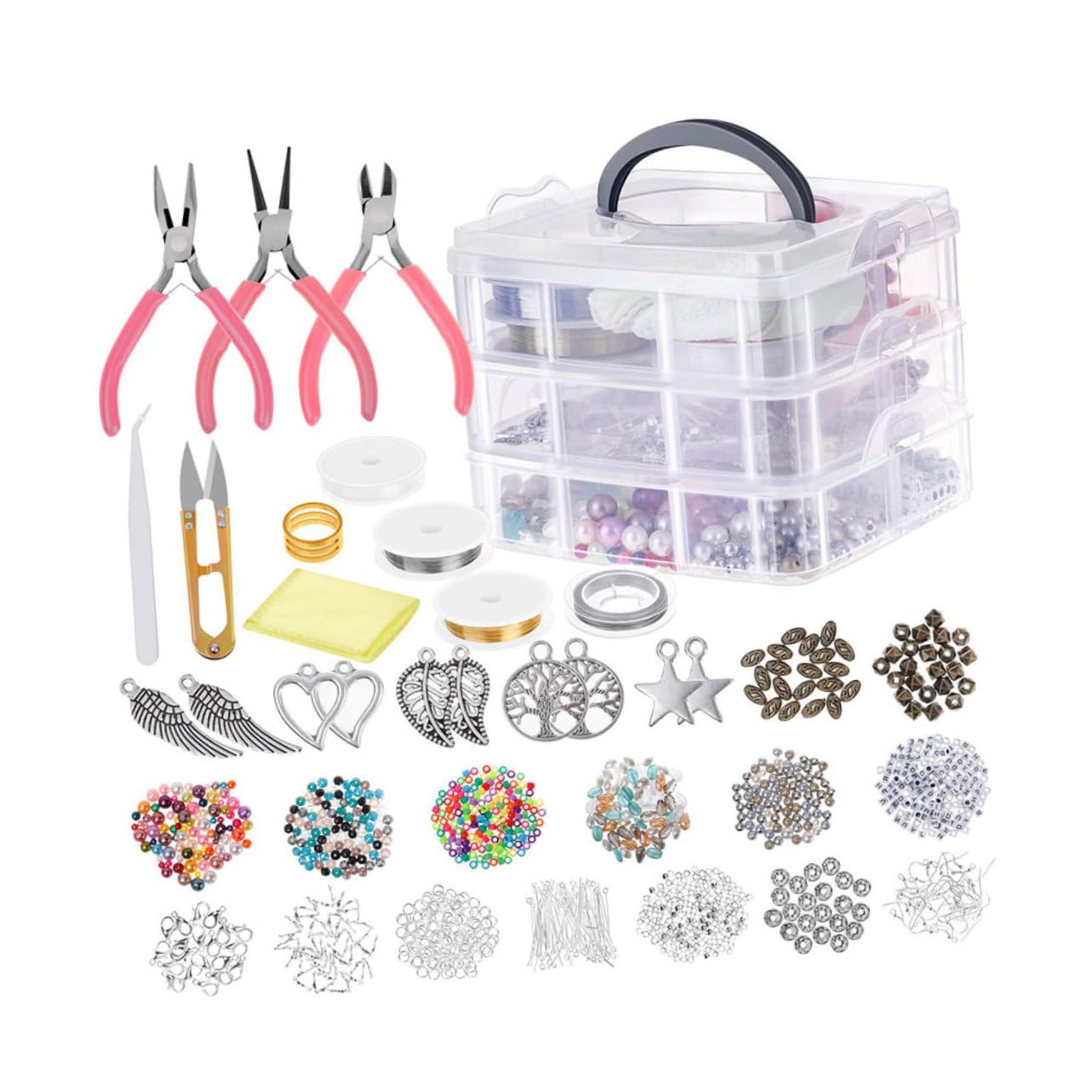 Kit de Fabrication de Bijoux pour Créateurs, 1186 Pièces, Trois Couches