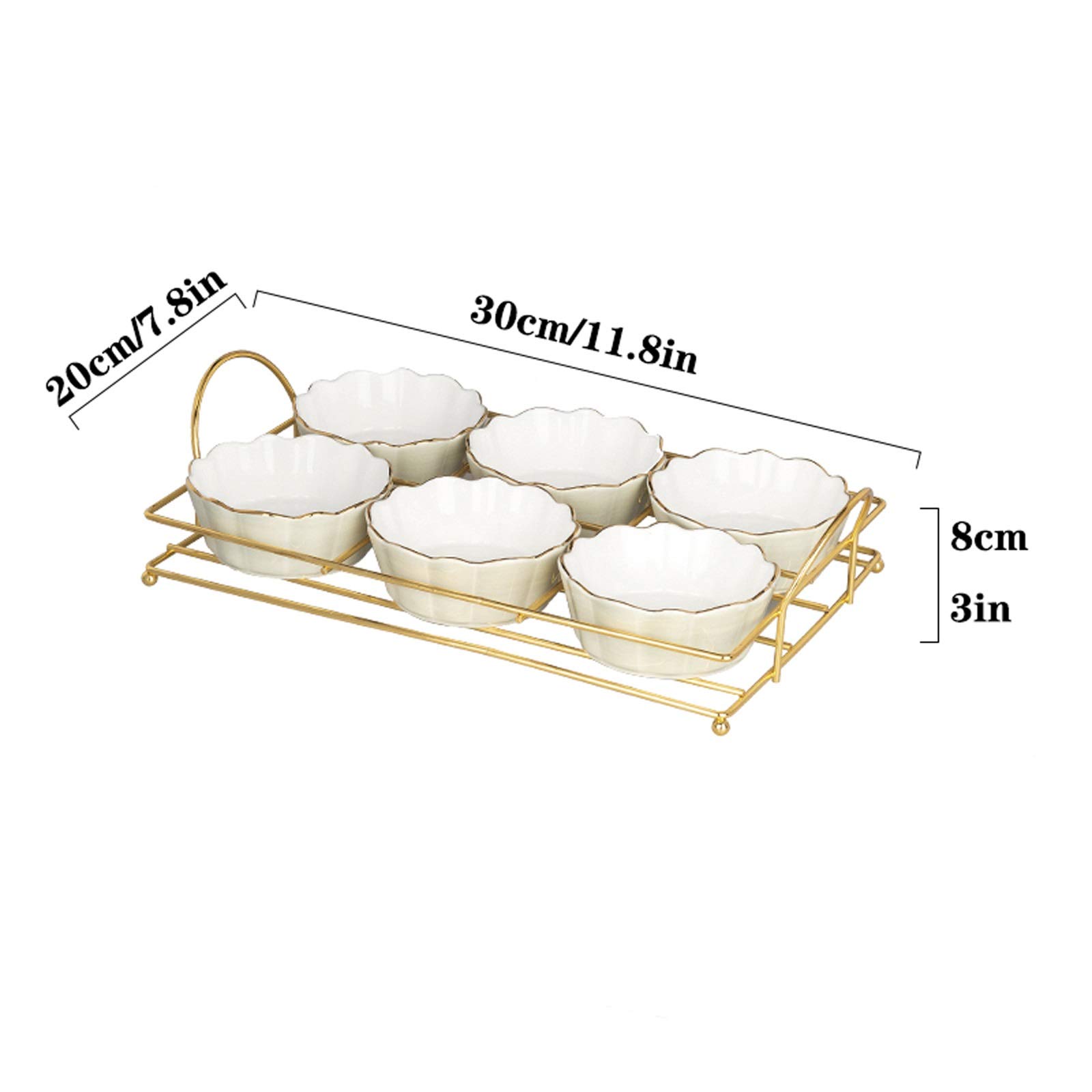 Ciotoline da Snack 6pcs Ciotole di immersione in ceramica condimenti Piatti del server con vassoio in metallo Piatto da snack for uso domestico for insalate, salsa di soia, ketchup, barbecue-chip, con
