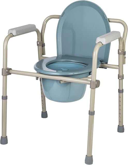 VONOYA Lightweight Foldable Bedside Commode w Removable Bed Pan, Portable Chair with Build-in Toilet for Disabled People The Elderly & Others up to 136kg, Adjustable Height Folding Stool