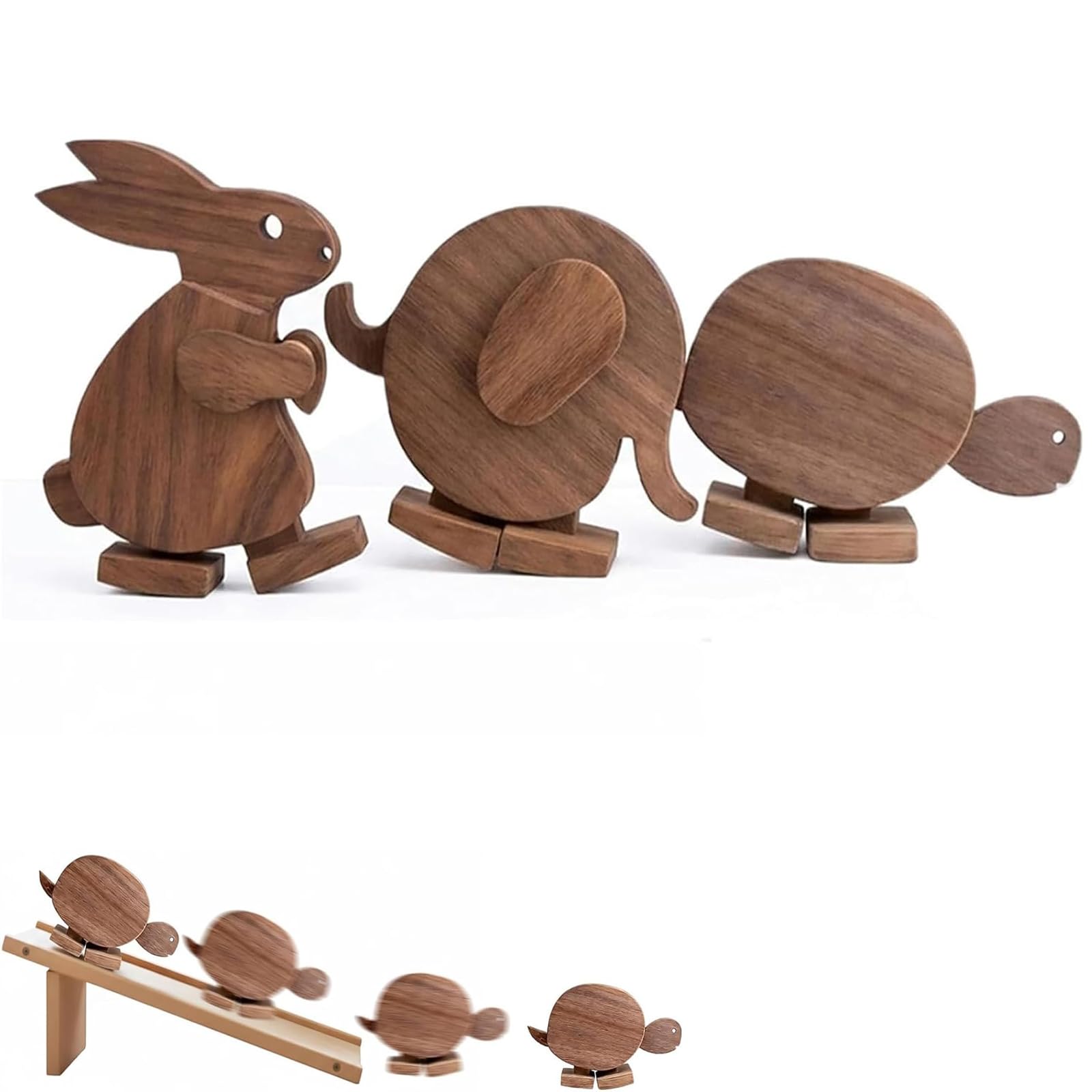 Leipsychic 3PCS Kinetic Wooden Walking Animal Toy – Gravity Powered Mechanical Desk Sculpture, Handmade Wooden Automata Balance Toy for Office Desk Décor