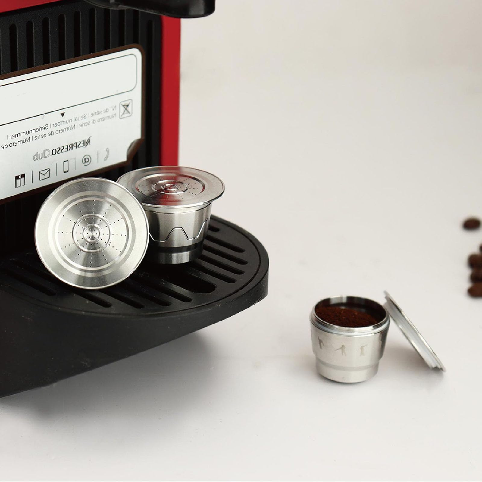 PANGBOER Relleno de café recargable apto para instantáneos de acero inoxidable, cápsulas de regalo de cumpleaños, cápsulas de filtro de taza de concha, cápsulas ecológicas, filtro de cápsulas de acero