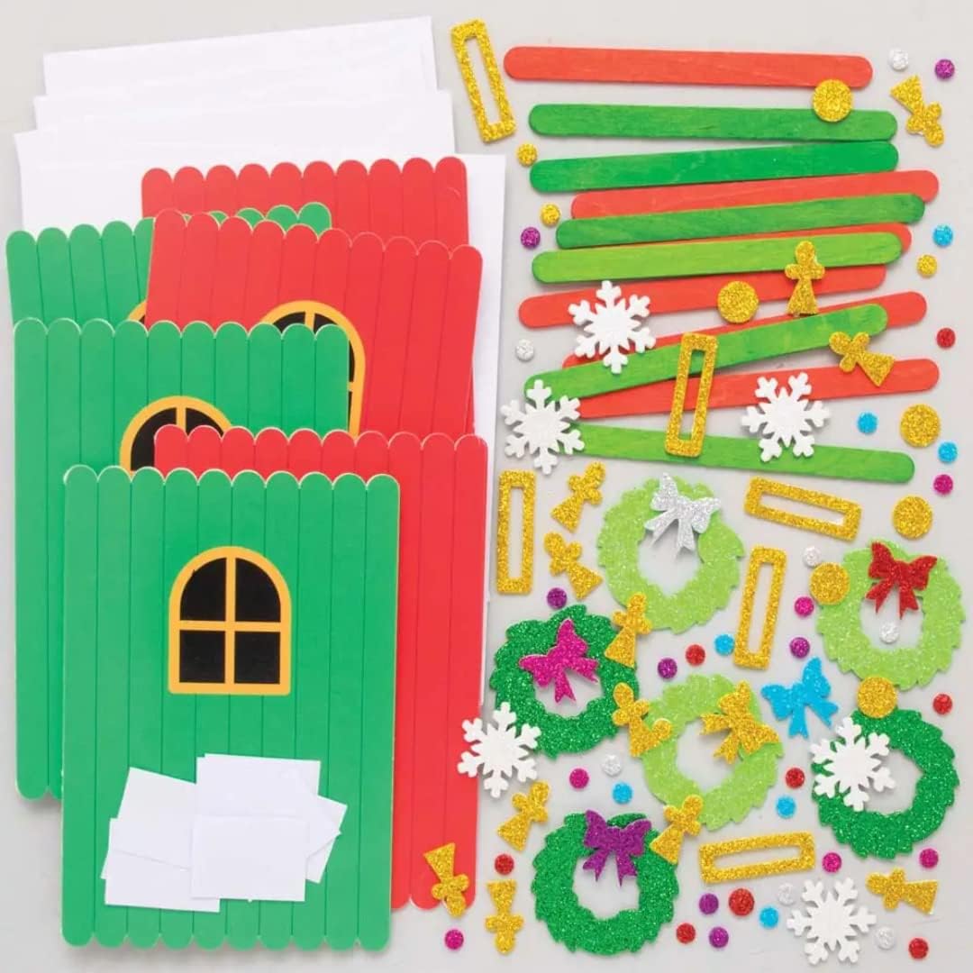 Baker Ross FC102 Christmas Door Card Kits - Pack of 6, Card Blanks for Card Making, Make Your Own Christmas Cards, Ideal for Kids Arts and Crafts Projects, Green,Red