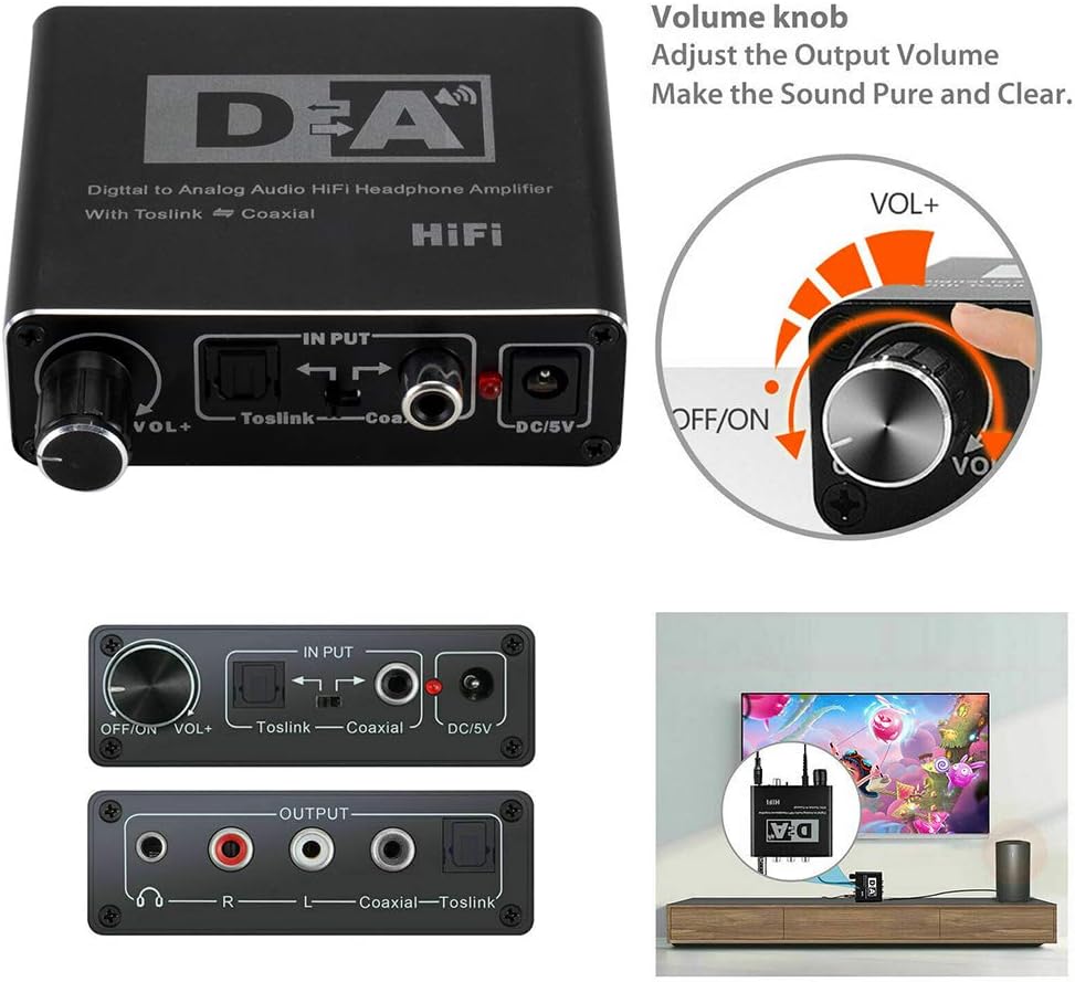 192kHz HiFi Digital Optical Coaxial to Toslink Analog RCA L/R 3.5mm Jack Audio Converter