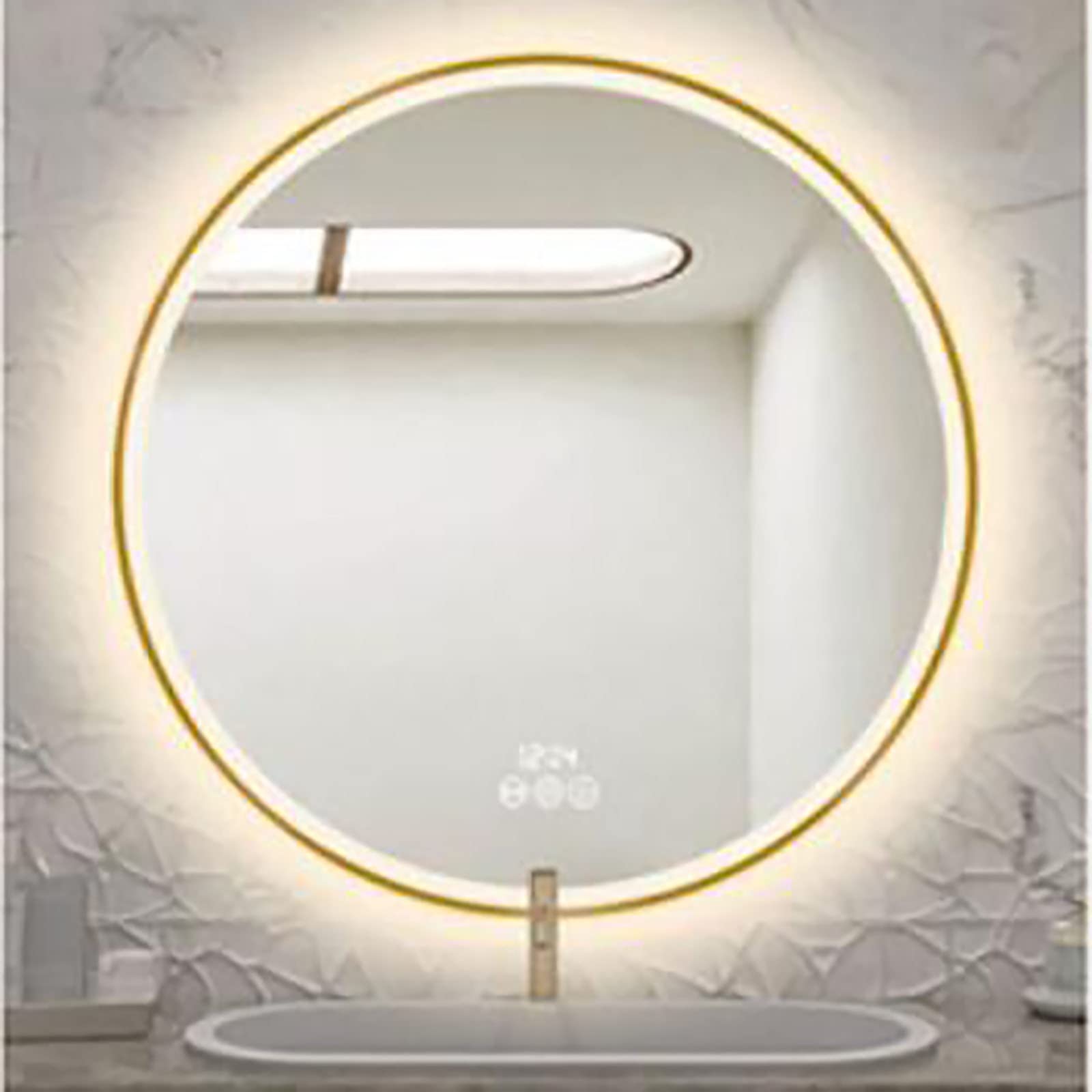 Miroir de maquillage lumineux haut de gamme avec cadre doré rond