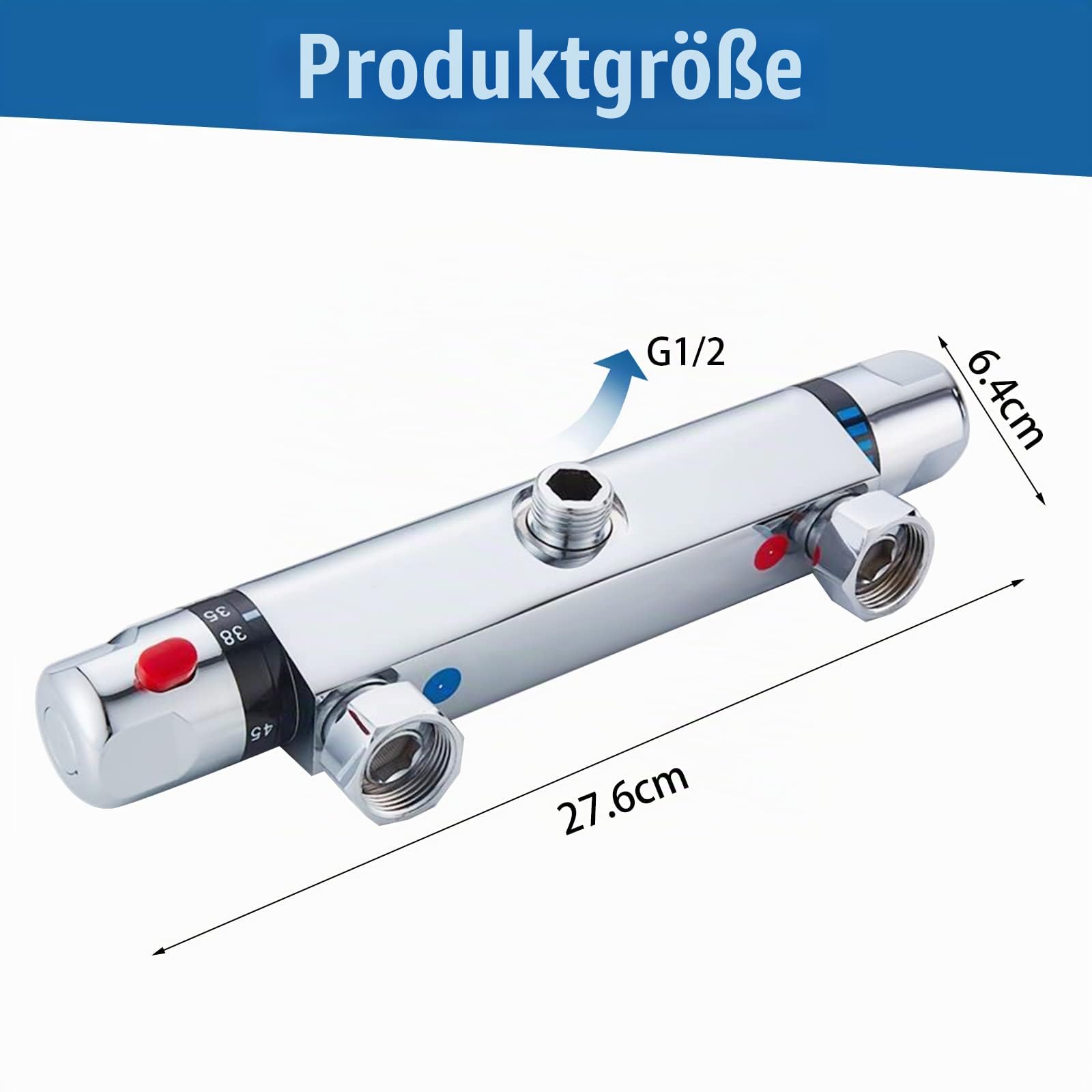 Duscharmatur mit Thermostat, Chrom Mischbatterie Dusche mit 38°C Sicherheitstaste, Duschthermostat Aufputz, aus Messing Chrom, für Home Badezimmerzubehör