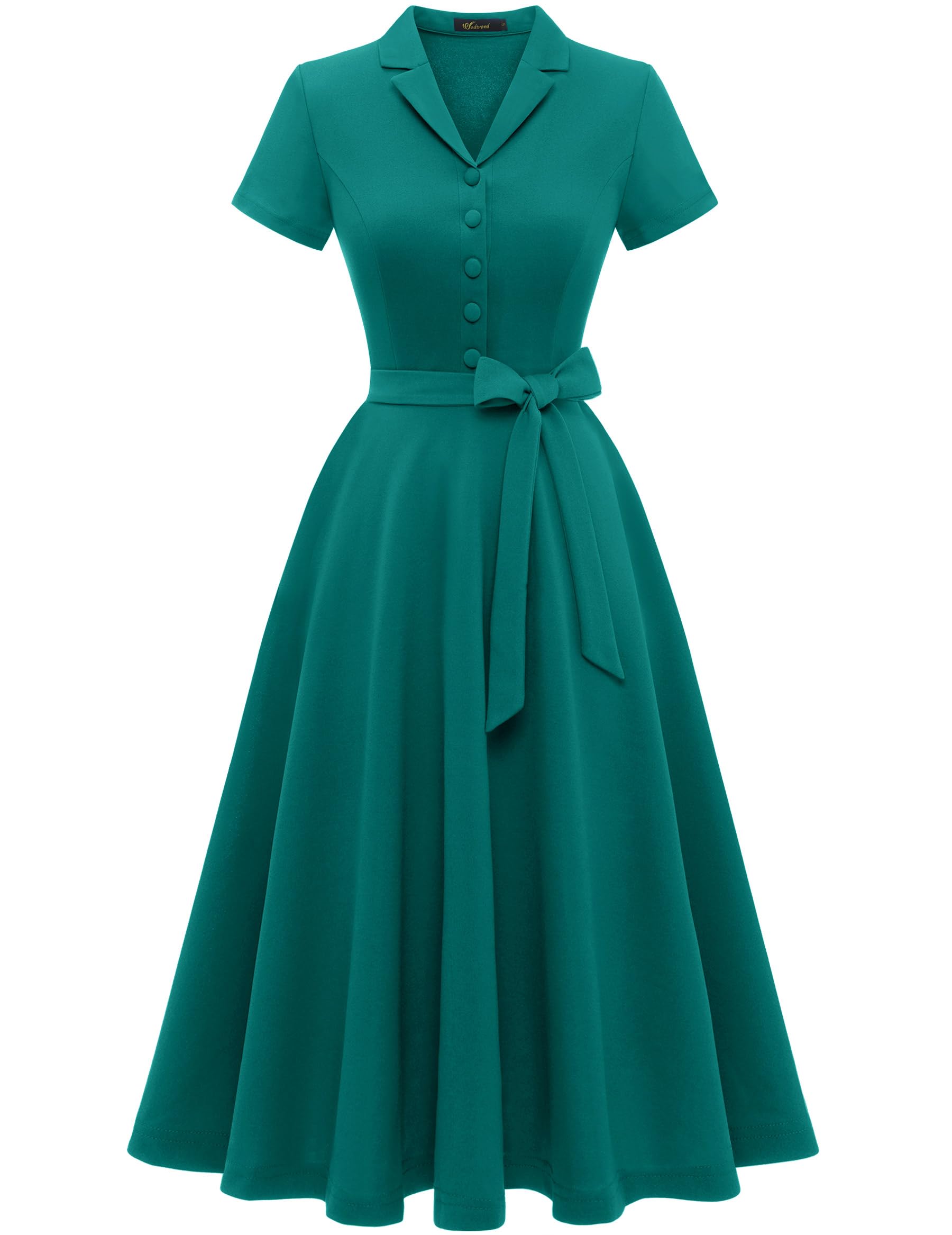 Wedtrend Vestido de té vintage para mujer, de manga corta, para cóctel, fiesta, trabajo, iglesia, vestido casual