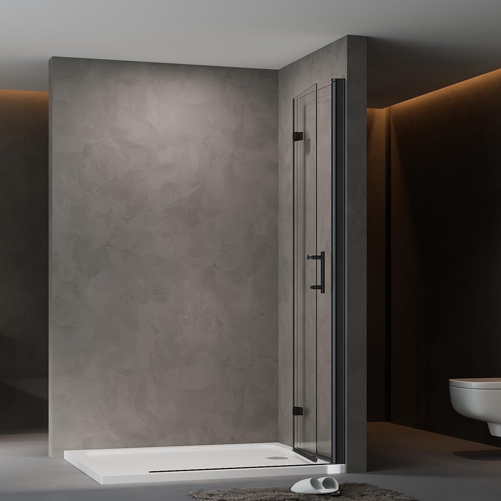 Duschwand Glas 90x195cm Walk in Dusche Schwarz Faltbar Glaswand