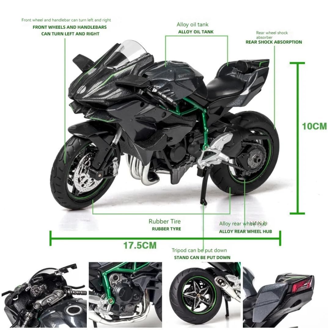 PLUSPOINT Diecast H2R Motorcycle Toy Bike 1:10 Scale Model Vehicles Alloy Simulation Super Bike Also for Car Dashboard Adult Alloy Motorbike Toy Simulation Model Vehicle Toy Street Machine Kids Gift — Amazon image 3