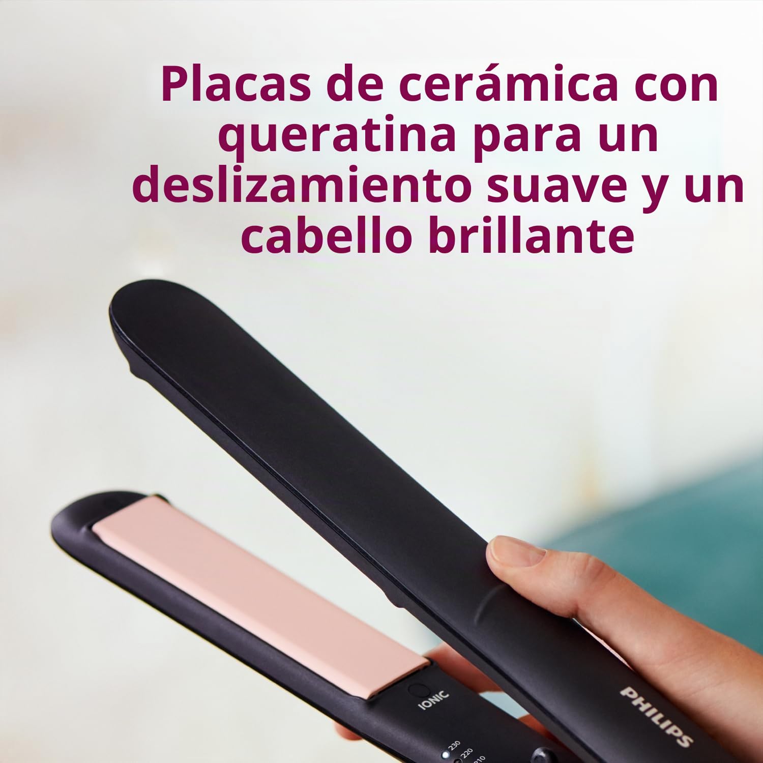 Philips Plancha de pelo serie 3000 con Tecnología ThermoProtect, Iones, Placas Ceramicas de 100mm de Largo con Queratina, BHS378/00, Malva