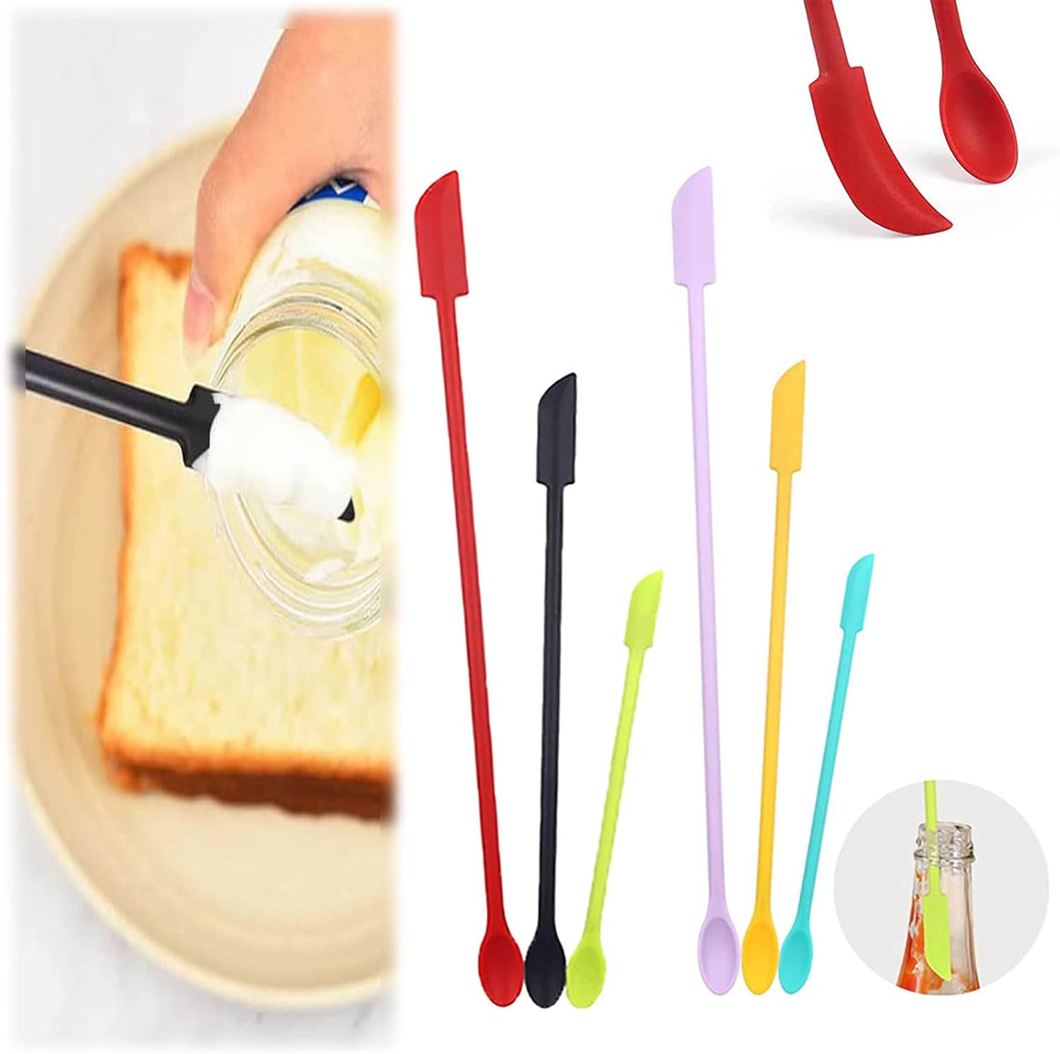 Favson 6Piece Silicone Spatula Set, Mini Jar Scraper Small Silicone