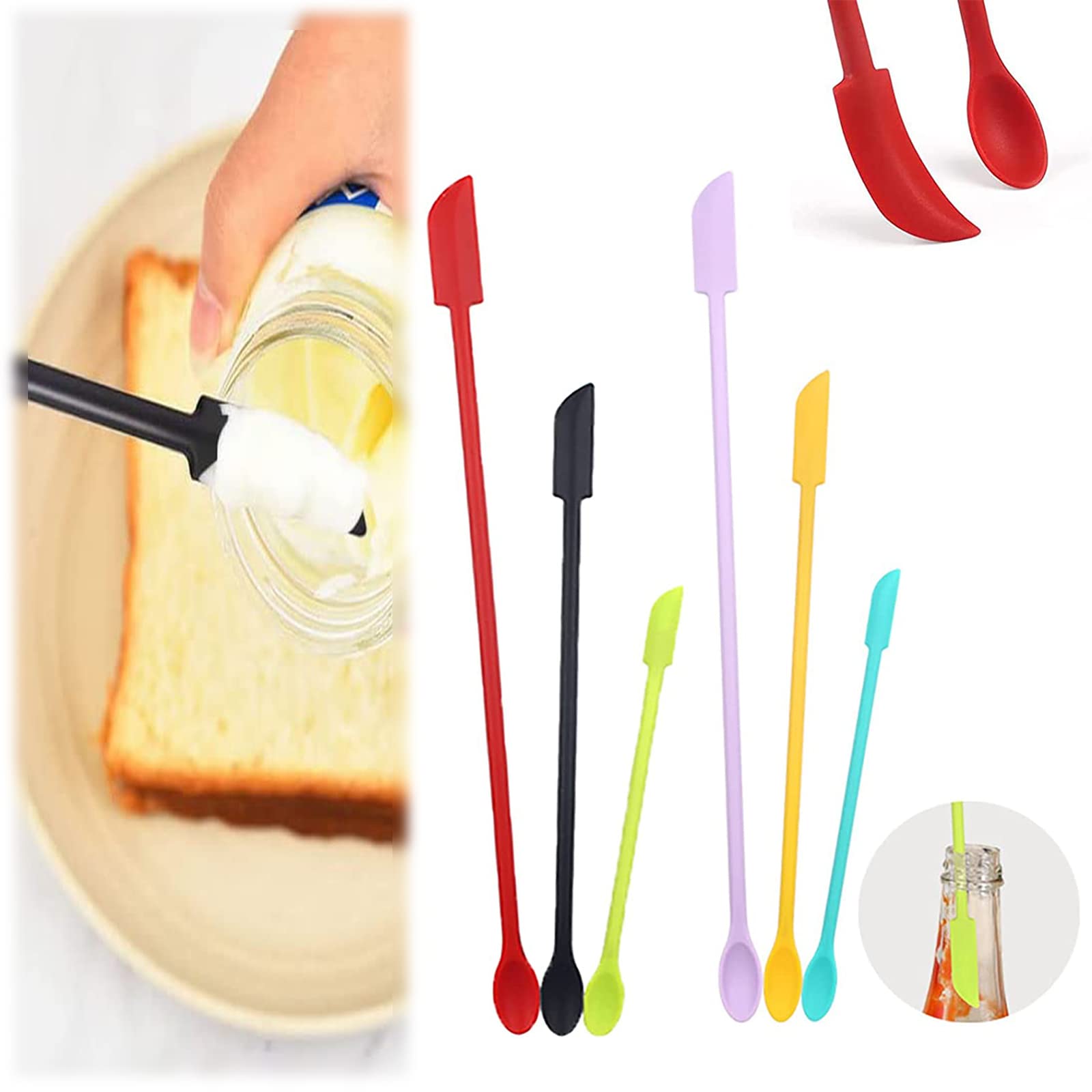 Favson 6-Piece Silicone Spatula Set, Mini Jar Scraper Small Silicone Spatula Makeup Spatula, Beauty Spatula, Lotion Stirrer, Get Last Drop from Food Bottles Beauty Products (NDBD-256)