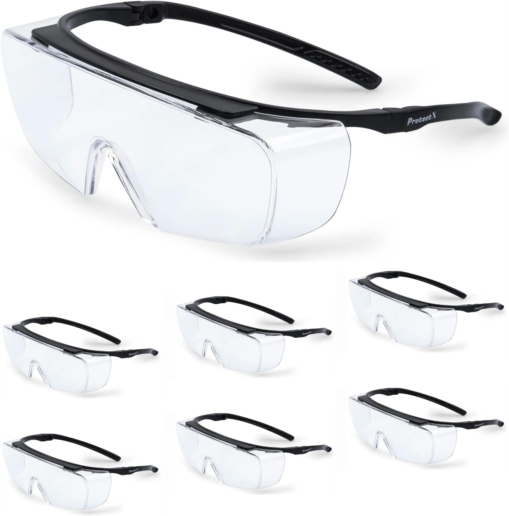 ProtectX Safety Glasses Scratch Resistant Anti Fog Polycarbonate Lenses ANSI Z87.1 Rated with UV Protection Captain Tinted Smoke 6 PK