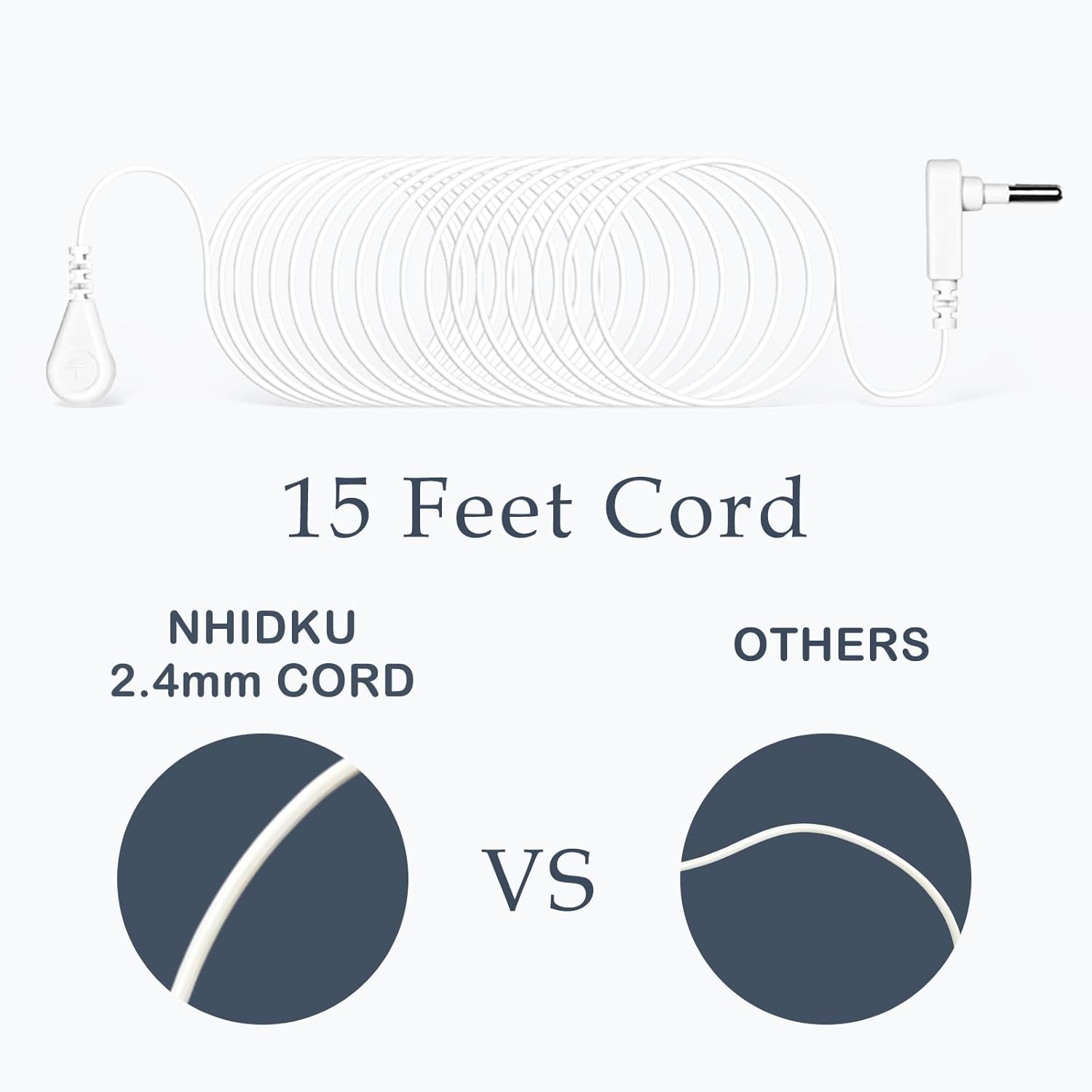 Grounding Cord, Replacement Grounding Cable Accessories for Grounding Sheets. Fits All Popular Brands White, 15 Feet