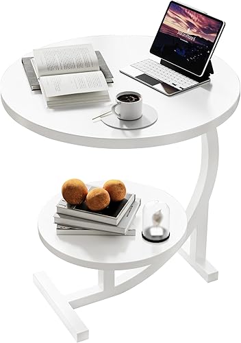 Mesa auxiliar en forma de C, mesa auxiliar redonda de 2 niveles, mesa auxiliar pequeña para sala de estar, dormitorio, mesita de noche, espacio disponible en Yaxa Colombia