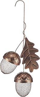 Mimorou Acorn Bird Feeder Outdoor Garden Hanging Feeding Station Sturdy Squirrel Proof Tree Bird Feeder Metal Feed Dispenser for Peanut Suet Nugget, Hanging Metal Leaf Hanger, Holds 2 Cups of Seed