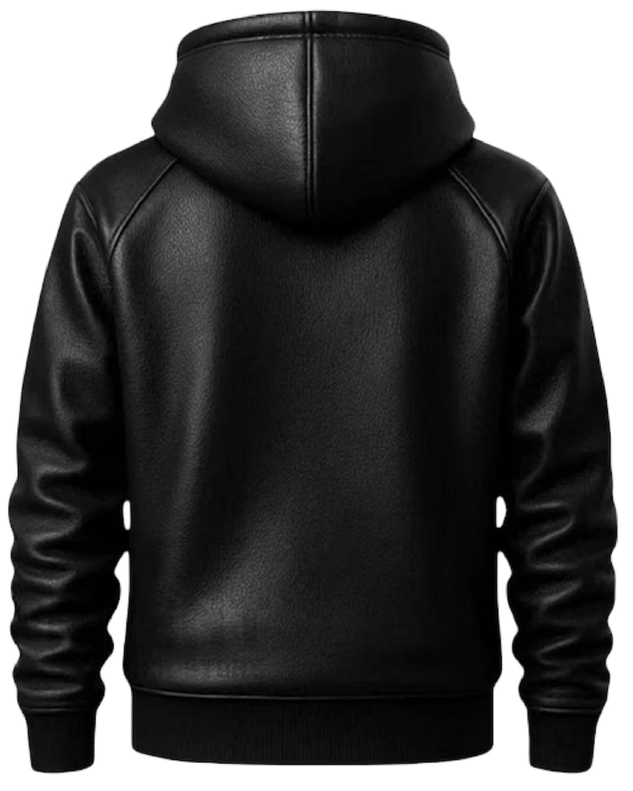Sudadera con capucha de cuero negro de primera calidad para hombre, estilo de bolsillo canguro, ropa de calle casual