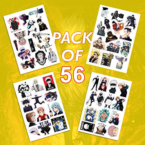 Image of CodersParadise 56-Pack Juju Anime Aesthetic Stickers - Premium Waterproof Vinyl Self-Adhesive Manga Decals for Laptop, Journal, Bike Helmet, Diary, Mobile Case & Accessories - Residue-Free Sticker Set