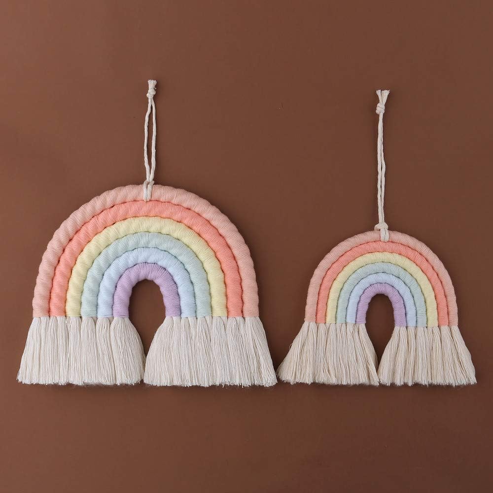 ZWA Rainbow Wall Hanging, Handmade Macrame Art Decor for Nursery Kids Room Home