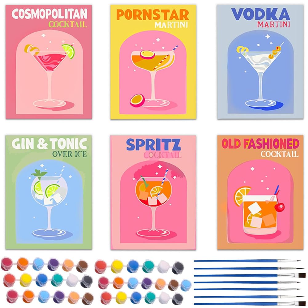 KAOVCXR Paint by Numbers for Adults - 8x10 Inch Retro Cocktail Paint by Numbers Kits on Canvas for Adults Beginners, Cocktail DIY Acrylic Oil Adult Painting by Number, Perfect for Gift Home Decor