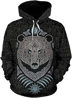 Totem Viking Bear 3D De Manga Comprida Mitologia De Mitologia De Mitologia De Mitologia De Manga Comprida Mitologia (Color : Black hoodie, Size : XXXX-Large)