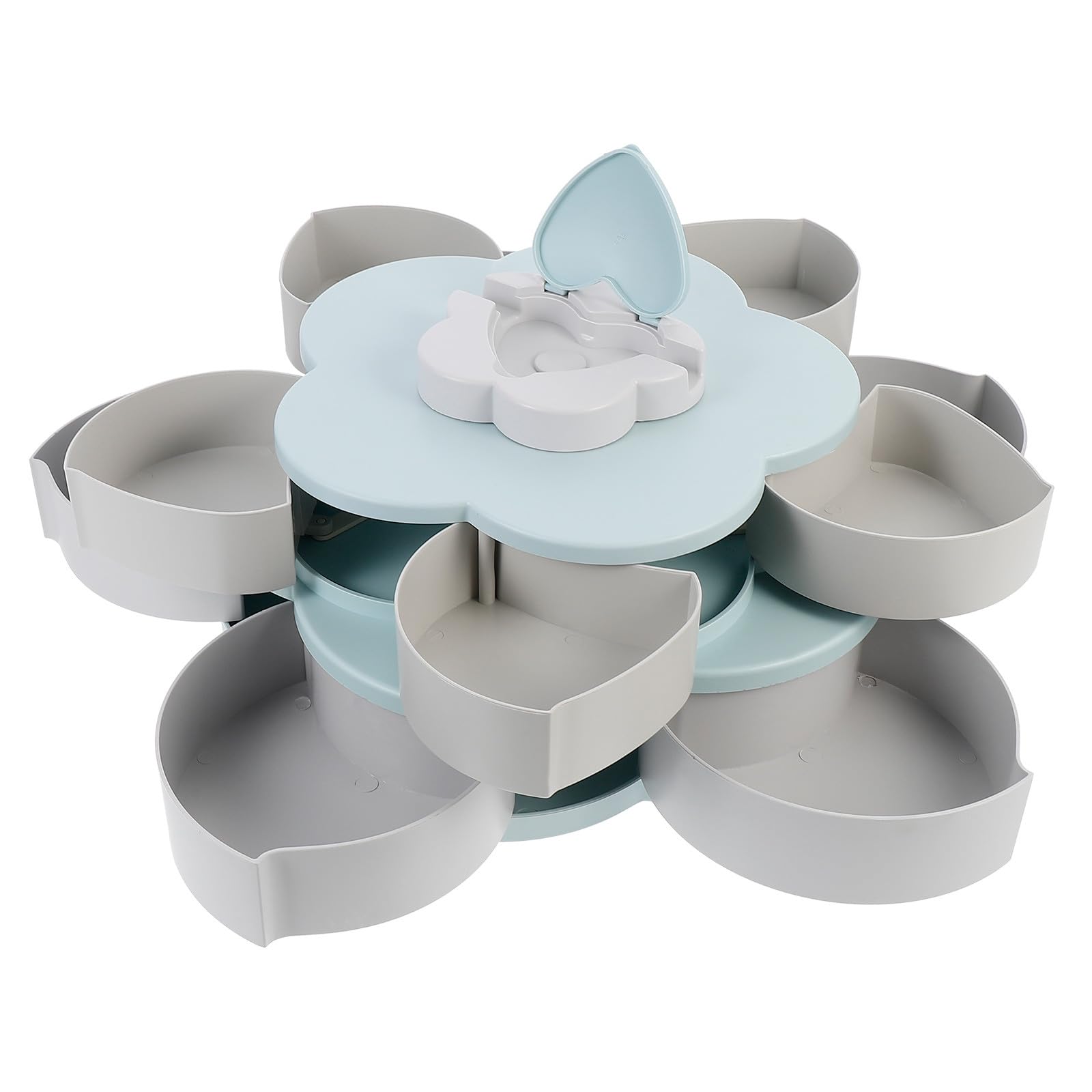 Lurrose Vassoio Rotante a Forma di Fiore con Doppio Strato e Scomparti Multipli, Contenitore per Snack in Pp con Porta Cellulare, per Housewarming e Organizzazione Colore Casuale