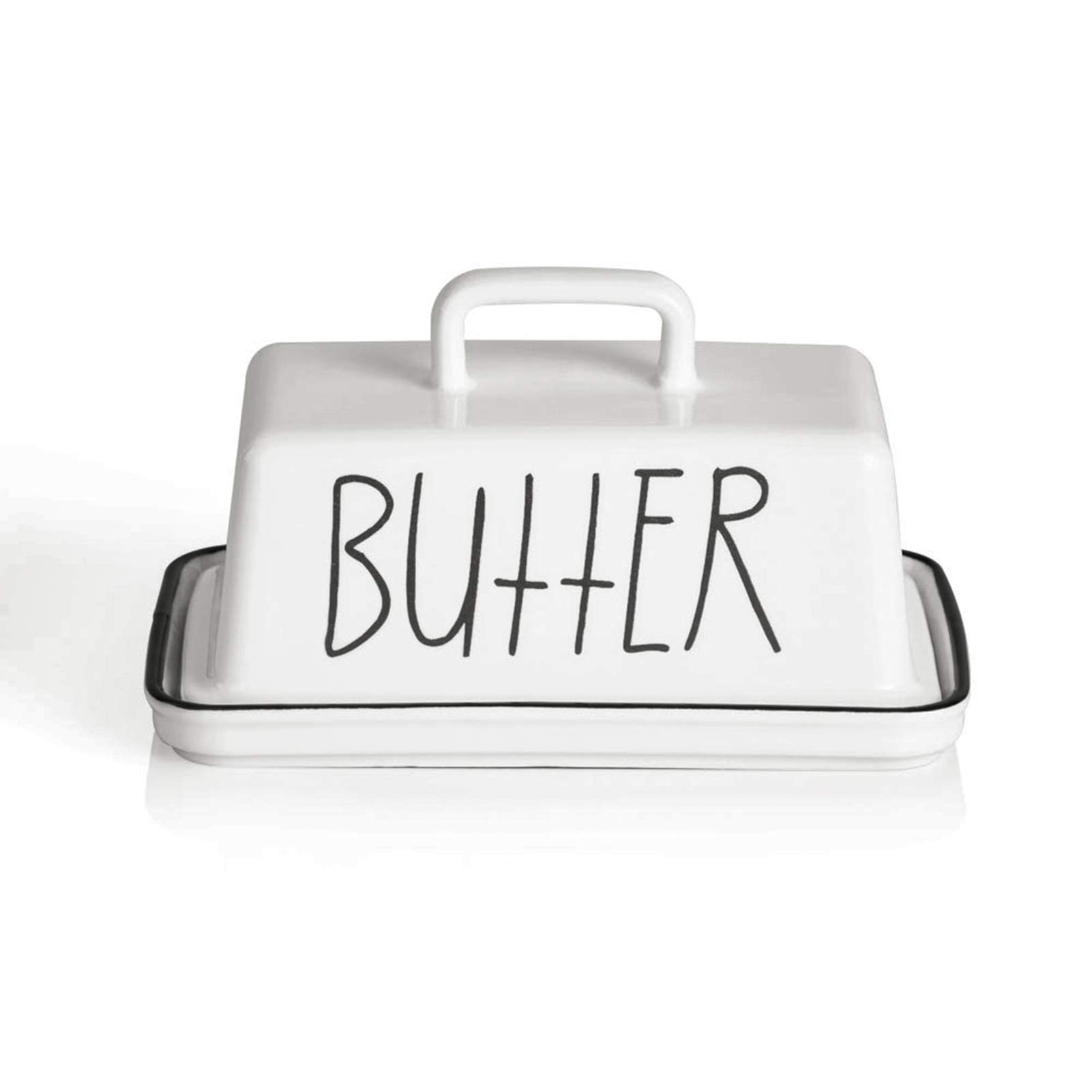 Sweejar HomeCeramic Butter Dish with Handle Lid, 18 cm Porcelain Large Butter Keeper with Cover, Perfect for East/West Butter (White)