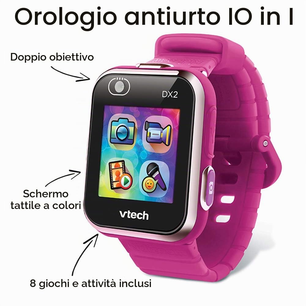 VTech - Kidizoom Smartwatch Connect DX2 Raspberry, Smartwatch per bambini, Smart Watch per bambini - 5/13 anni - Versione FR