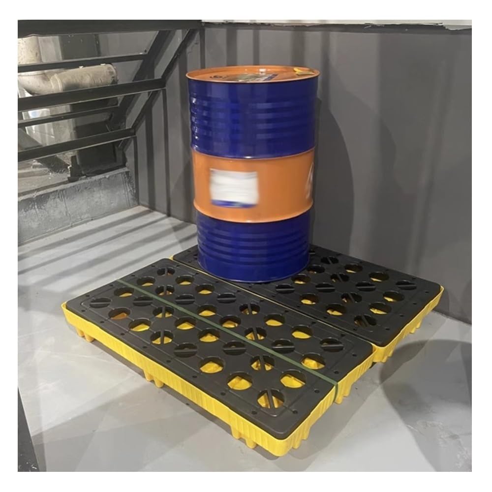 JKJZSALJ 1Pcs Stackable Drum Spill Containment Pallet, Modular Oil Drum Spill Platform With Drainage Grate, 90L Spill Tray For Garage, Basement, Industrial Use,Yellow,80 L/130X68X15 CM