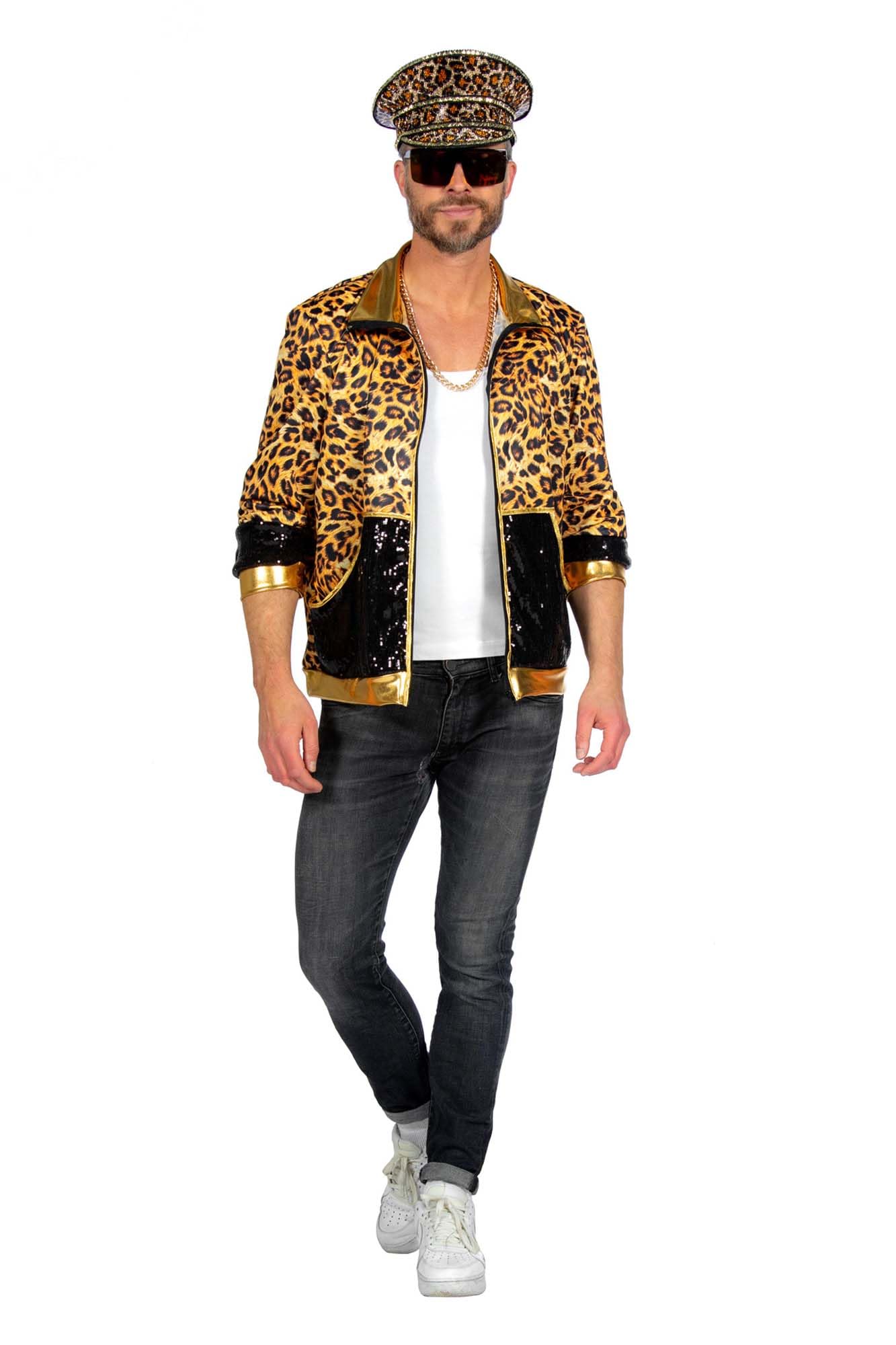 WILBERS & WILBERS 5922-80er / 90er Jahre Partyjacke für Herren, Leoparden Print, Trainingsjacke für Karneval