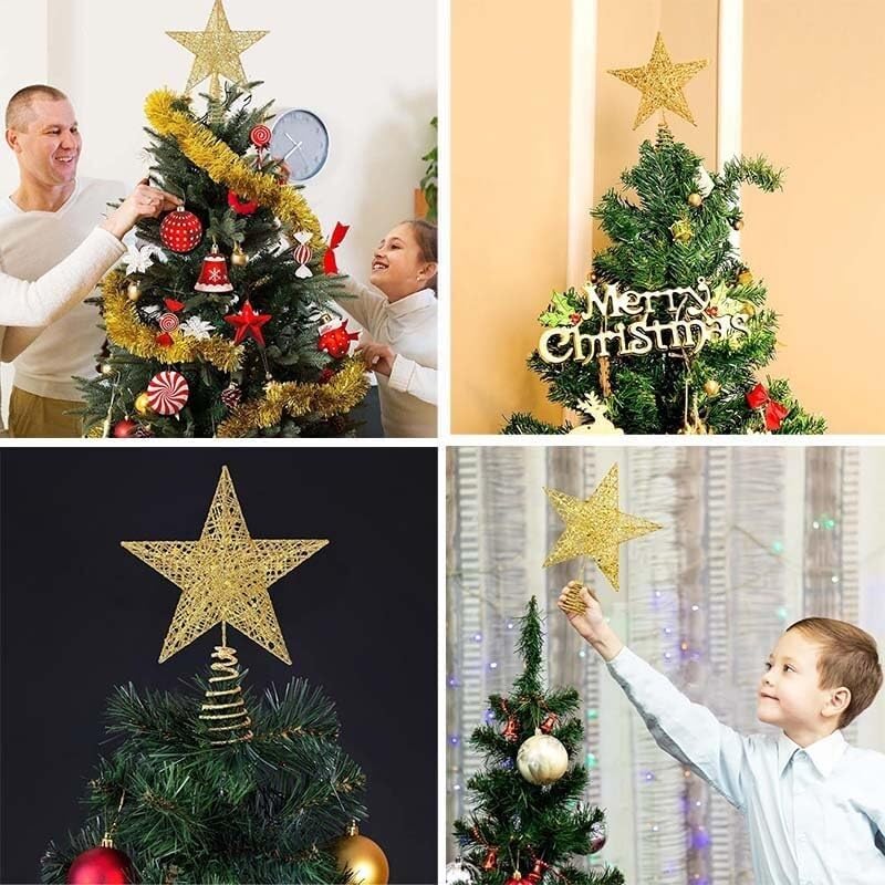 Árbol de Navidad Topper Estrella iluminada árbol T Adorno de Estrella for árbol de Navidad Decoración navideña Estrella en la Copa del árbol Brillante(Silver,20 * 25cm)
