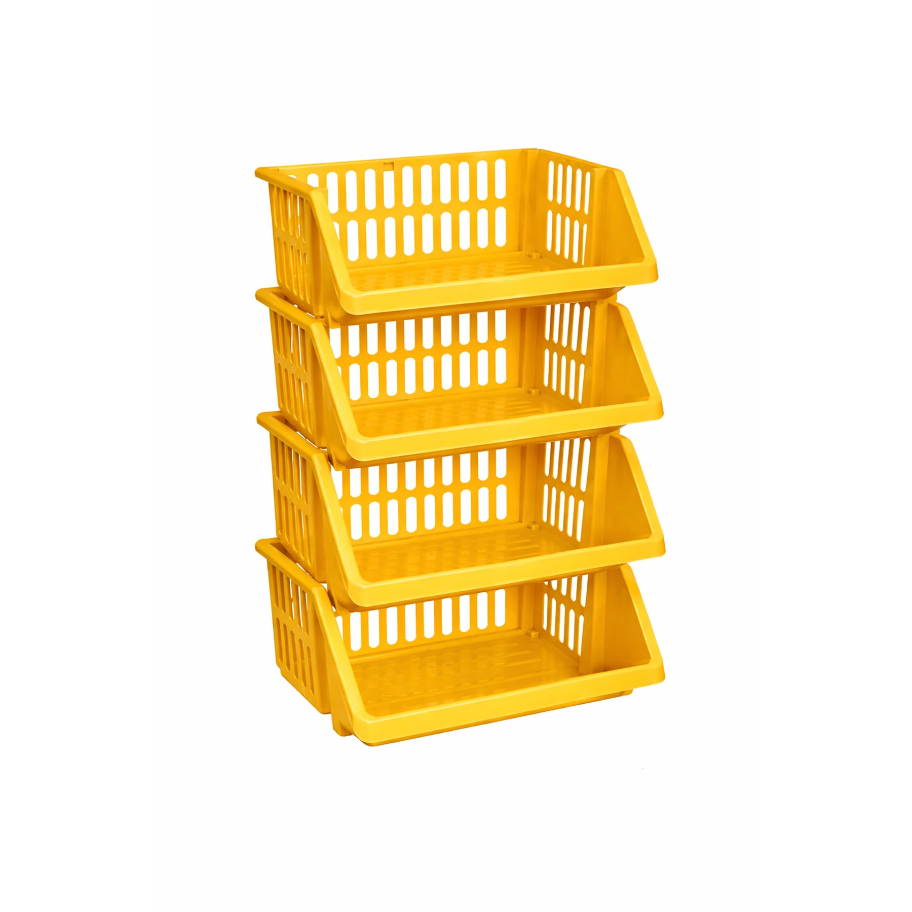 CrazyGadget® Multi Purpose Large Plastic Colour Storage Rack Stand Stacking Stackable Basket - Made In U.K. (4 Tiers, Yellow)