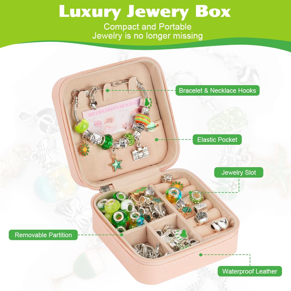 AUAUY Kit per realizzare braccialetti per ragazza, 66 perline verdi, regalo per bambini dai 5 ai 12 anni, giocattoli artigianali natalizi