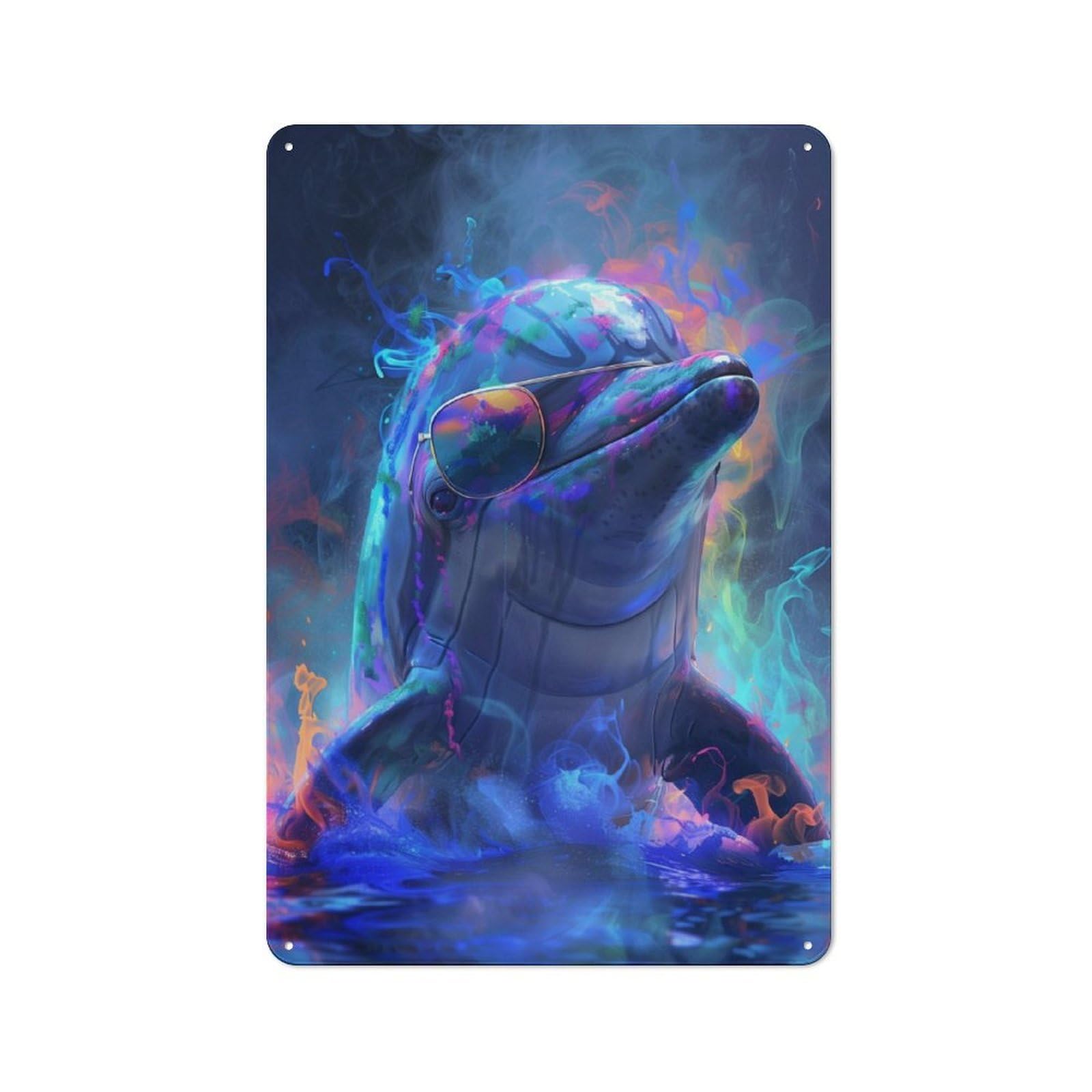 Junmoney Dolphin In Colorful Paint For Lounge Or Reading Corner, Rustic Tin Sign 30X20cm, For Home Interiors, Feature Walls And Decorative Displays