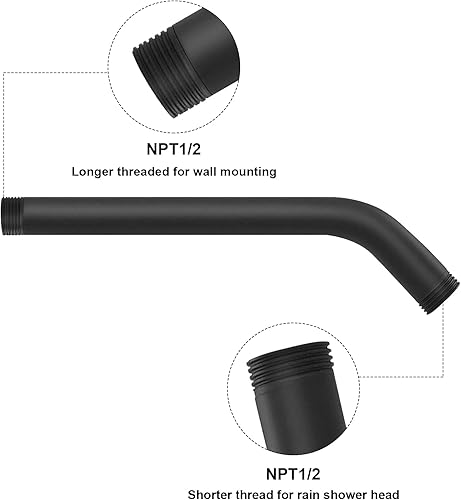 Miniatura 9 de NearMoon Brazo de ducha + brida + cinta de teflón, hecho de acero inoxidable 304, brazo extensor de cabezal de ducha, montado en la pared para