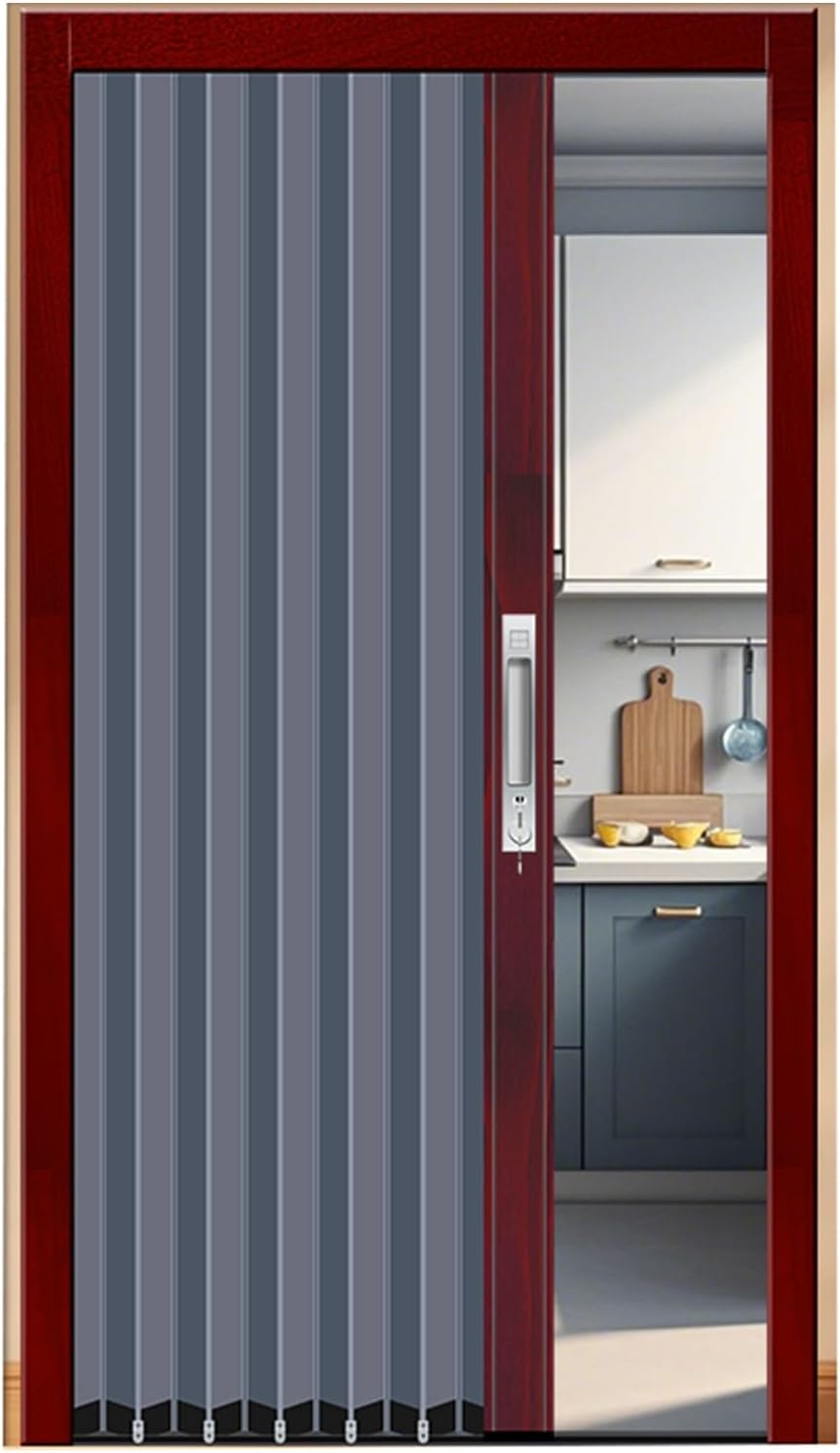 Extra Wide Pleated Folding Sliding Door for Indoor Open Kitchen, Space-Saving Concertina Internal Door, Modern Design, Easy Installation, Perfect for Home Decor,Grey(wxh),176x203cm
