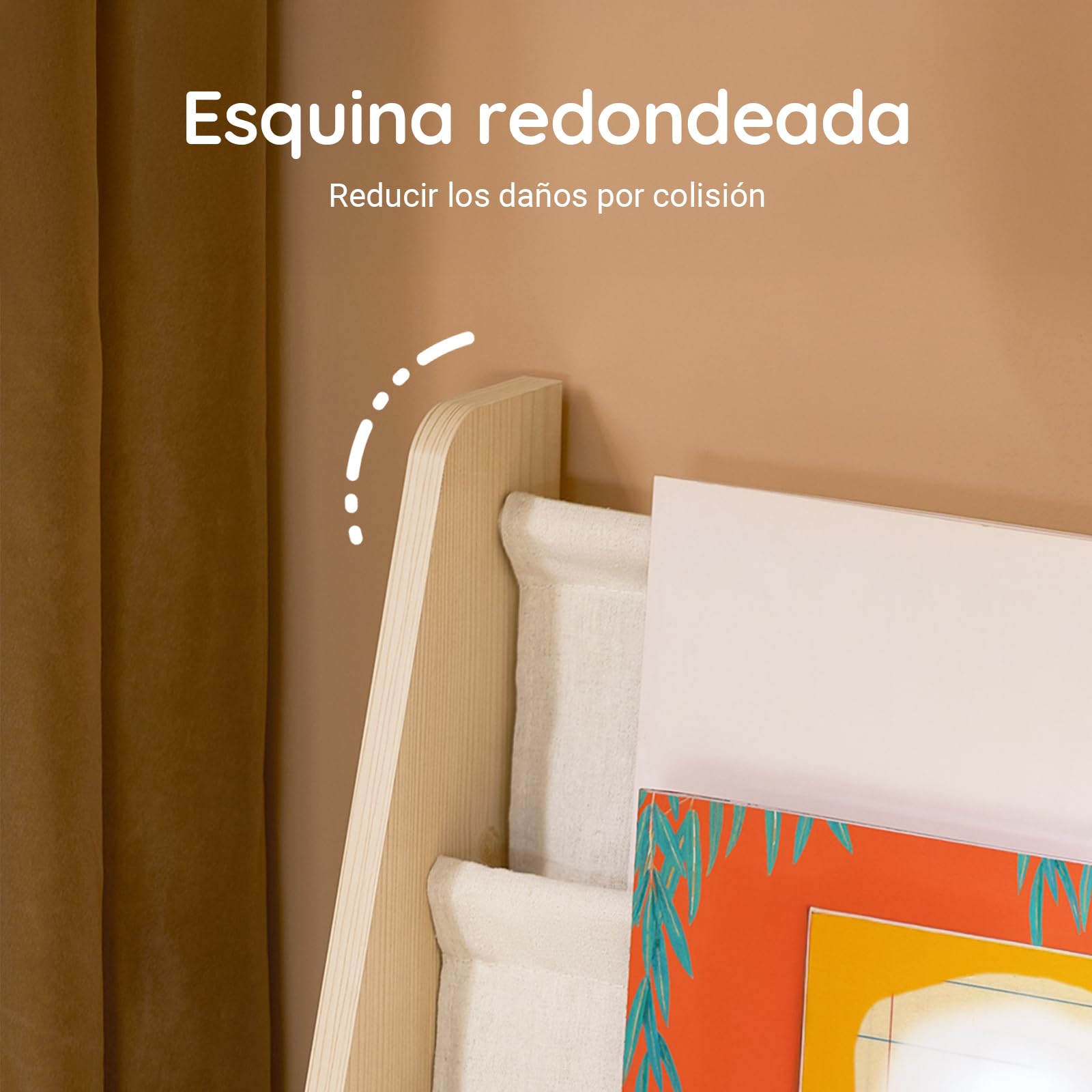 SoBuy Librería Infantil Montessori Estantería Libros Infantil con 4 Estantes y 3 Bolsillos de Tela Biblioteca para Almacenaje de Libros y Juguetes Natural 63x28x76cm KMB50-N