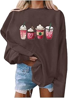 MUDUH Zip up Sweatshirts Women Women's Autumn And Winter Casual Hoodless Sweater Love Printing Pullover Loose Sweater