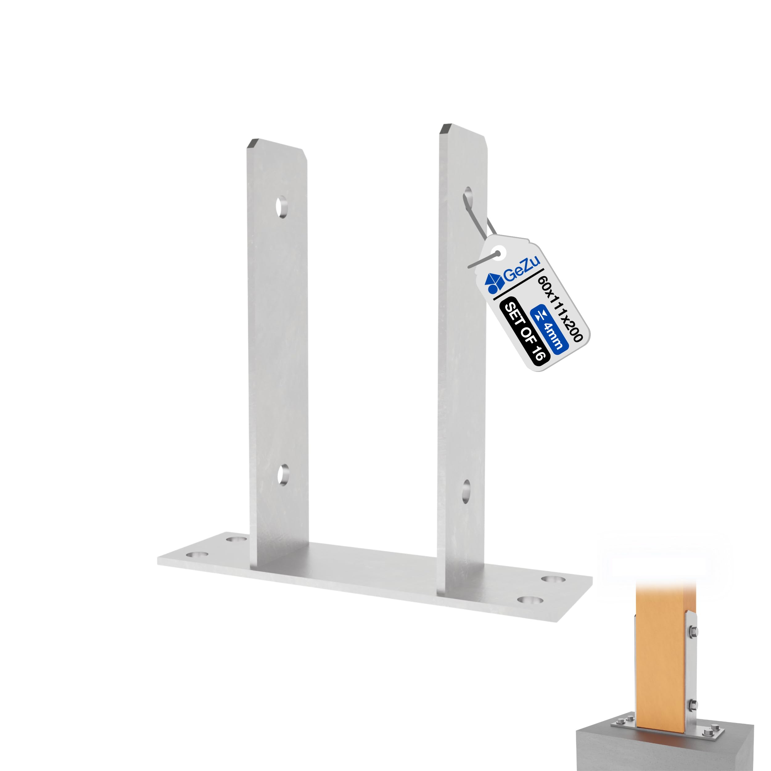 GeZu Impex Post Support U 111 x 200 mm Hot Dip Galvanised Set of 16 Brackets Deck Holder Elevated Base