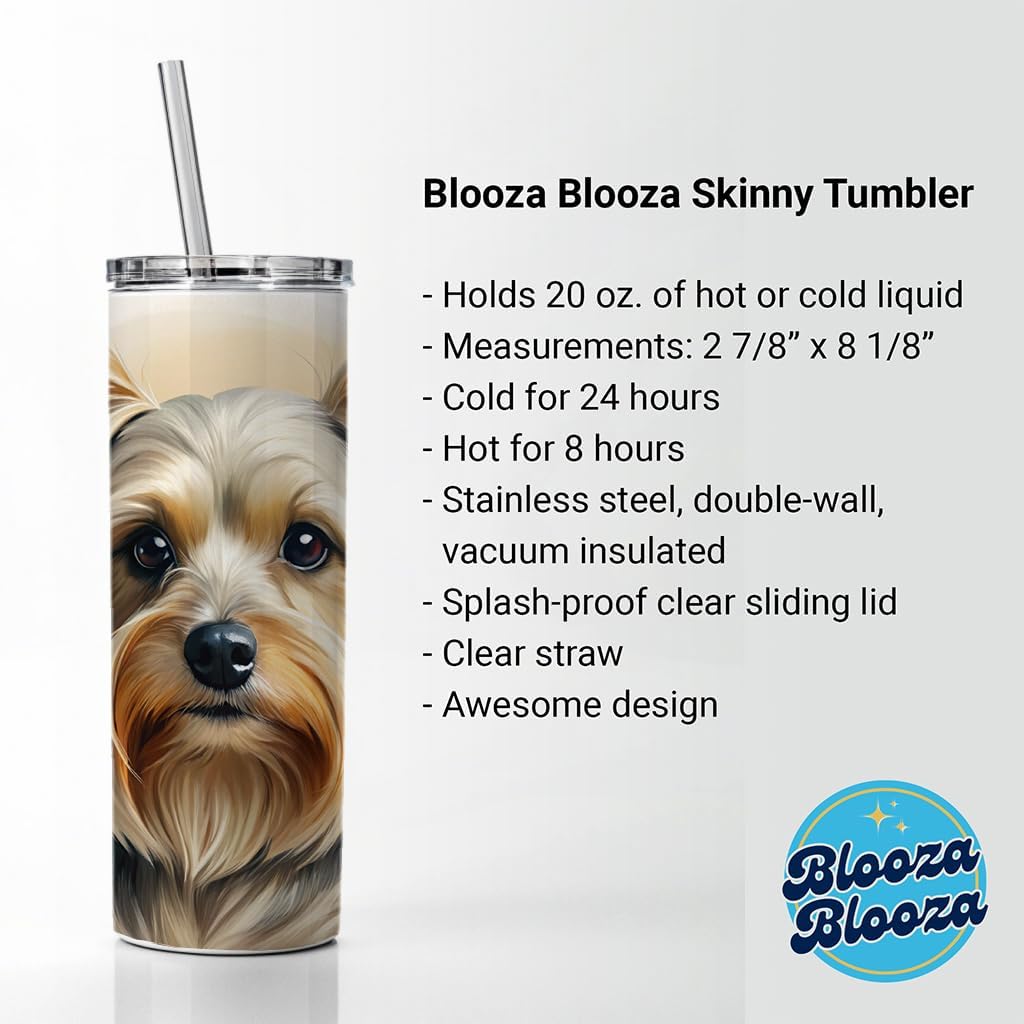 Yorkshire Terrier Yorkie Dog Illustration Skinny Tumbler 20oz with Straw Insulated Water Bottle Gift