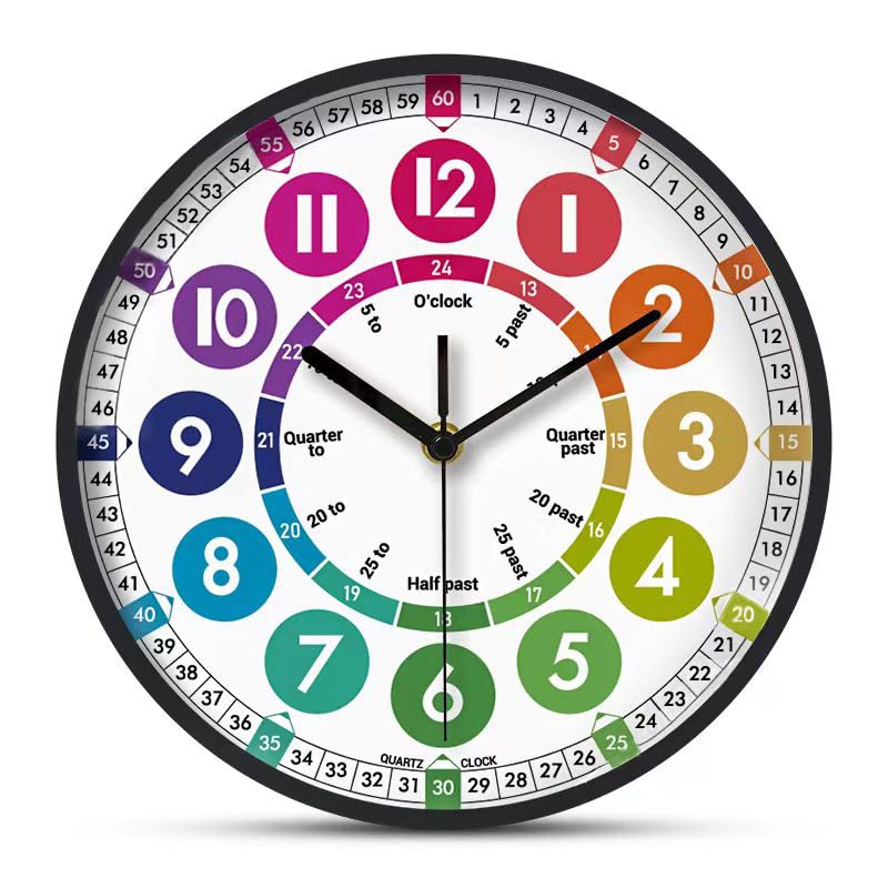 SixWorld Wall Clock for Leaving Room, Home Décor of Bedroom, Stylish Latest Silent Teaching Clock for Kids, Decorative Wall Watch (10 Inch)