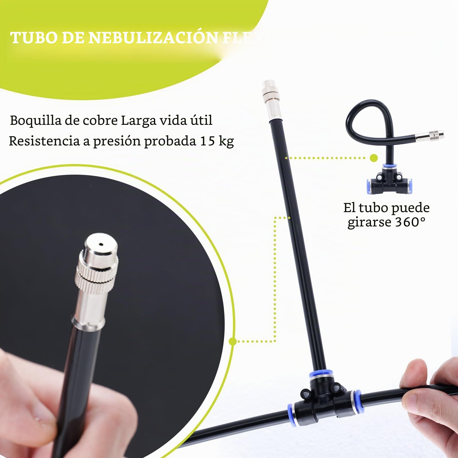 Sistema de riego y refrigeración por nebulización de 20 m con 20 boquillas de nebulización ajustables, sistema de refrigeración por pulverización y reducción de polvo para exteriores