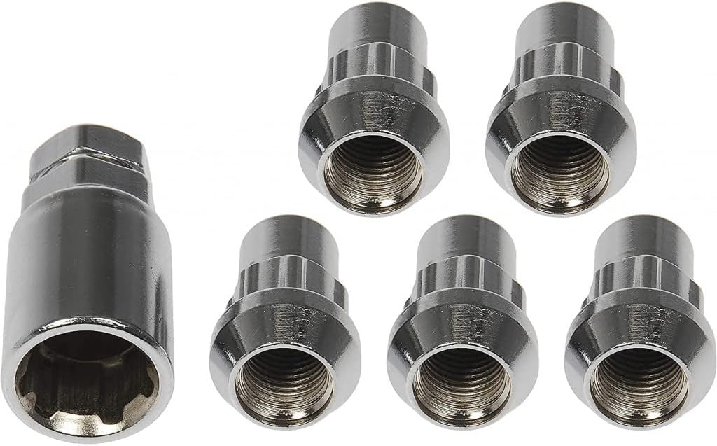 KarParts360 for Ford Mustang 1990-2014 Wheel Lock Set | 4 Pieces | Made of Steel | Bulge Head Style | Chrome Finish | 1/2-20 Thread Size | with Key