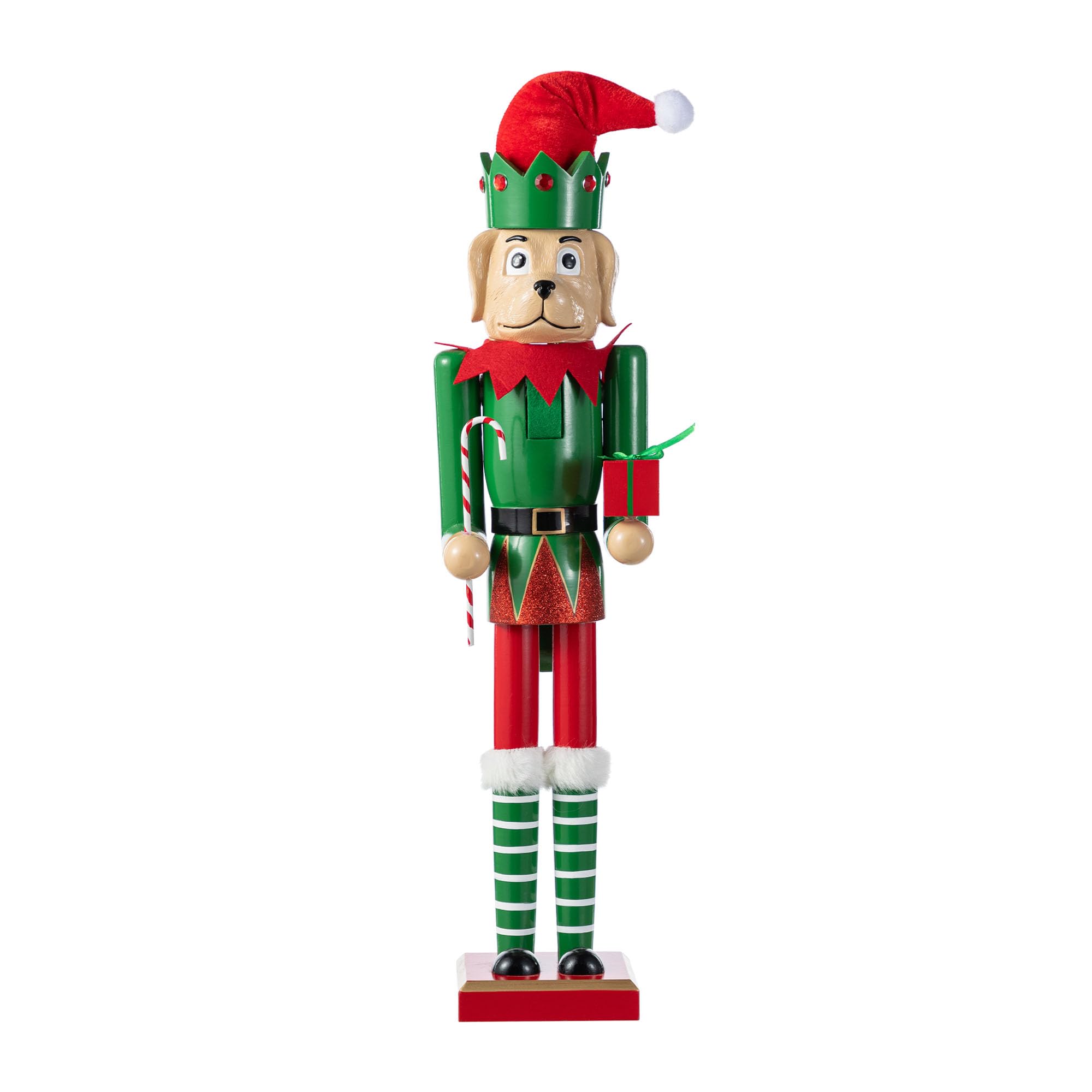 Glitzhome 23.5" H Nutcracker Christmas Table Decor Wooden Nutcracker Ornaments Elf Dog Nutcracker Figurine Traditional Christmas Decor for Tables Desktop Porch Holiday Festive