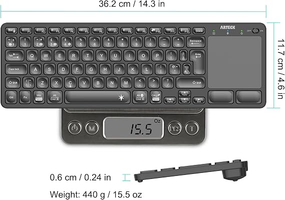 Arteck Universal Backlit 7-Colors Bluetooth Touch TV Keyboard with Easy Media Control and Build-in Touchpad for TV-Connected Computer, Smart TV, Desktop, Laptop, iPad, Surface, Tablet, HTPC