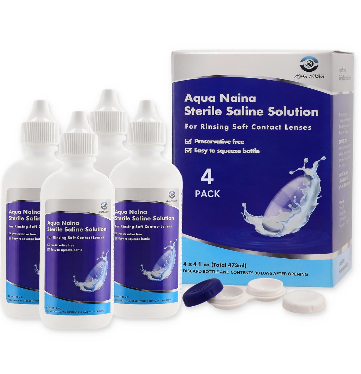Aqua Naina Saline Solution Preservative-Free Sterile Rinse for Soft Hard Gas Permeable Contact Lenses Unisol 4 Alternative Travel-Friendly