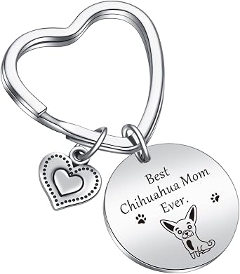Best Chihuahua Mom Ever Keychain for Chihuahua Gifts, Owners Vet Tech Jewelry Dog Mom Keychain Veterinarian Keyring for Wife Dog Charm Keyring