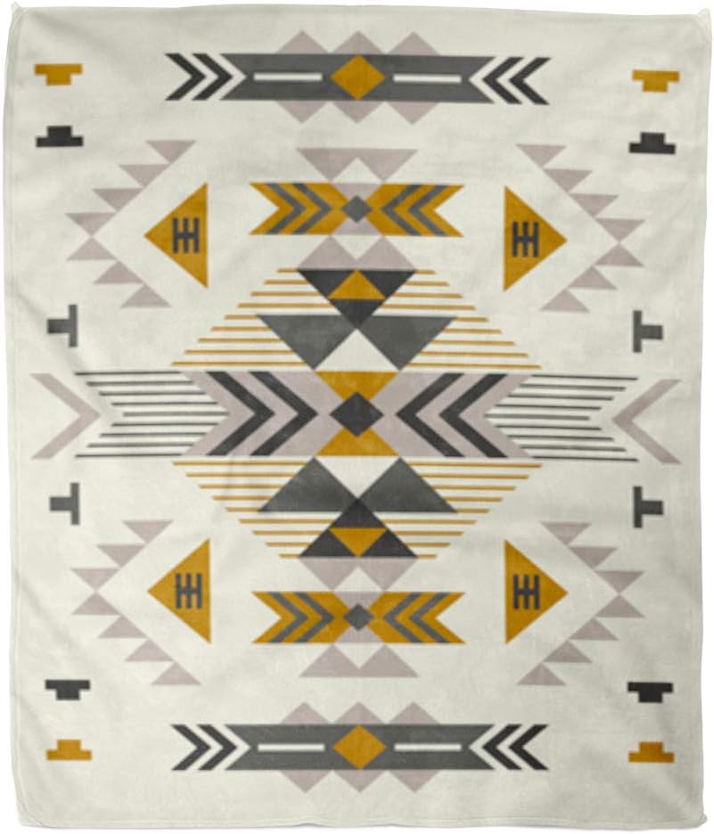 Golee Throw Blanket Beige Navajo Ethnic Pattern Brown Aztec Native Cute Fantasy Geometric 60x80 Inches Warm Fuzzy Soft Blanket for Bed Sofa