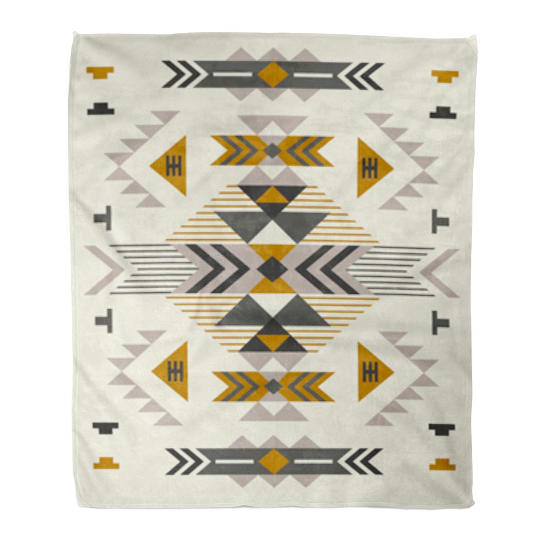 Golee Throw Blanket Beige Navajo Ethnic Pattern Brown Aztec Native Cute Fantasy Geometric 60x80 Inches Warm Fuzzy Soft Blanket for Bed Sofa
