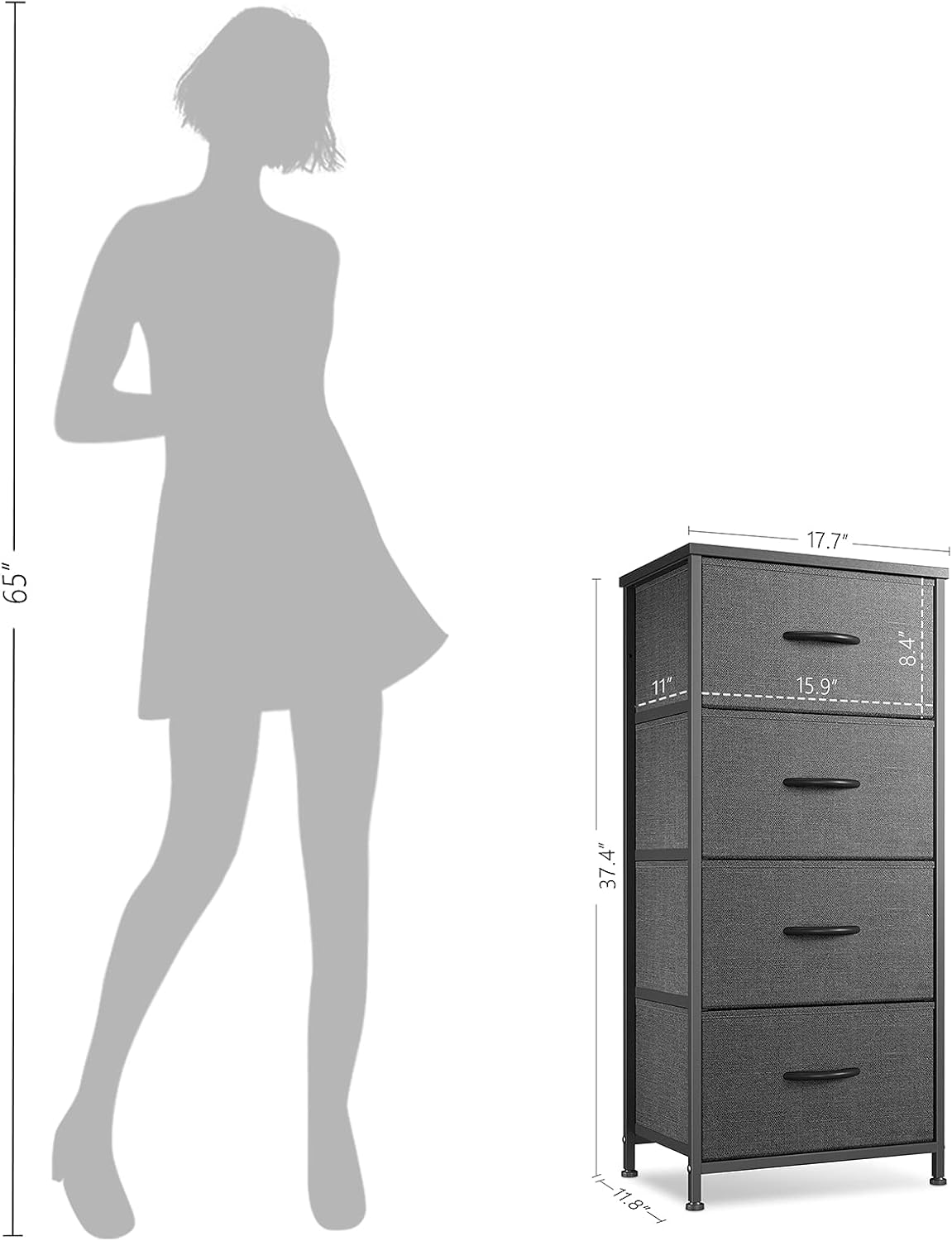 Gеt Sресіаl Prісе Cubiker Dresser Storage Tower, 4 Drawers Fabric Organizer Unit for Bedroom Hallway Entryway Closets, 16 Small Dresser Clothes Storage with Sturdy Steel Frame Wood Top, Dark Grey