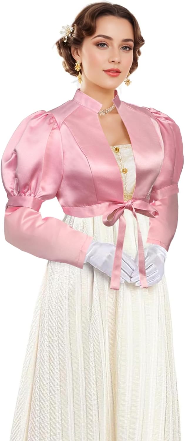 Women's Regency Spencer Jacket, Victorian Long Sleeves Jacket Ball Gown Crop Coat - Image 2